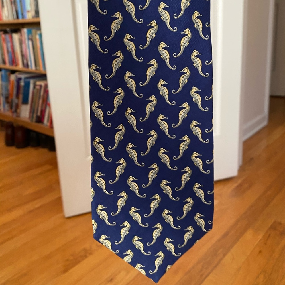 Tiffany & Co Navy silk tie with seahorse pattern